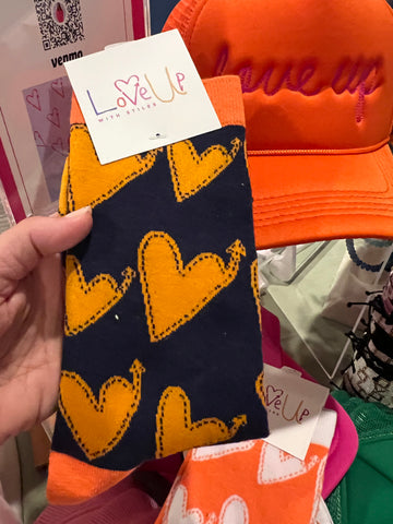 Love Up socks navy and orange