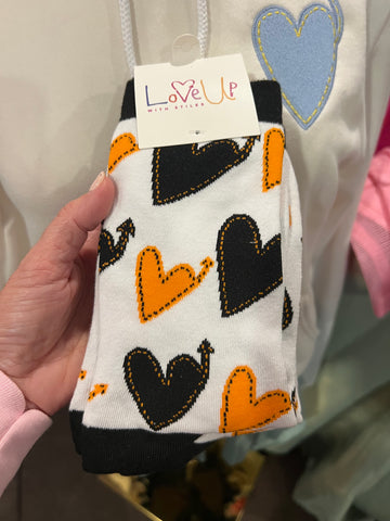 Love Up socks orange black and white