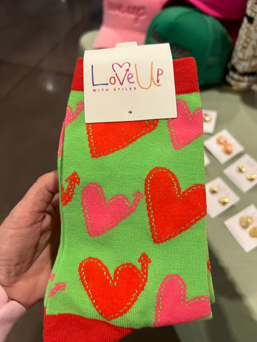 Love Up socks green red and pink
