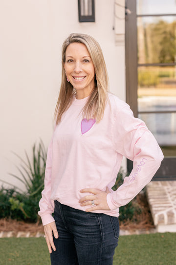Adult Comfort Colors Light Pink Long Sleeve T-shirt with Purple Heart