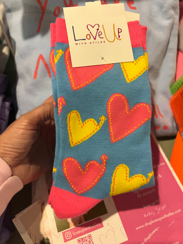Love Up socks pink blue yellow