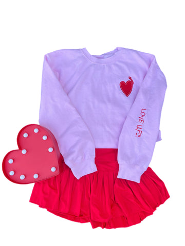 Adult Pink Crewneck With Red Embroidered Heart