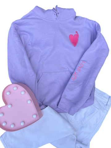 Adult Lavendar Hoodie with Pink Embroidered Heart