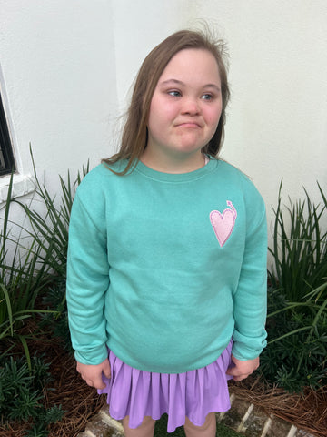 Youth Saltwater Green Crewneck with Purple Heart