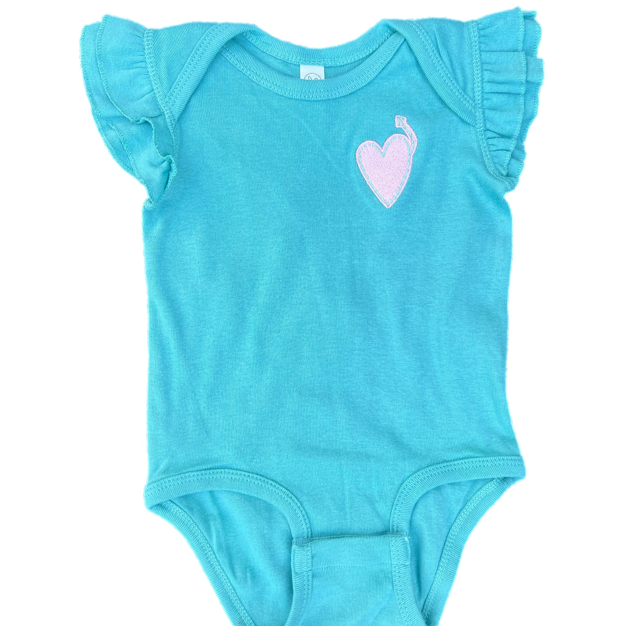 Infant/Toddler Love Up Onesie in Seafoam Green with Light Pink Heart