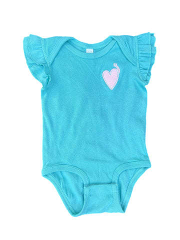 Infant/Toddler Love Up Onesie in Seafoam Green with Light Pink Heart