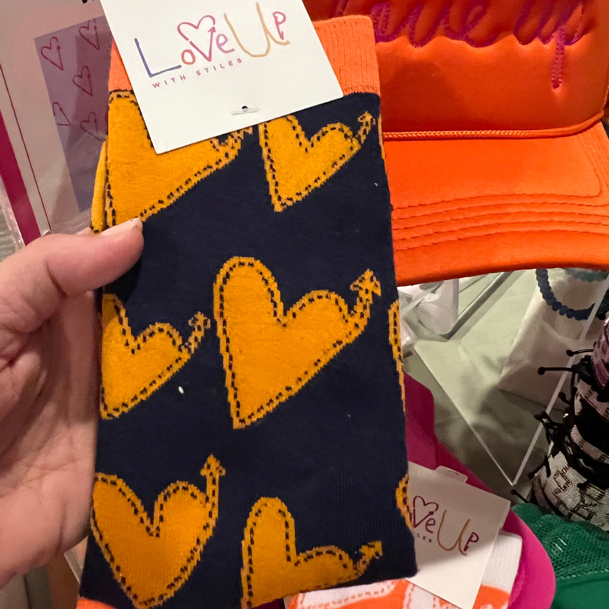 Love Up socks navy and orange