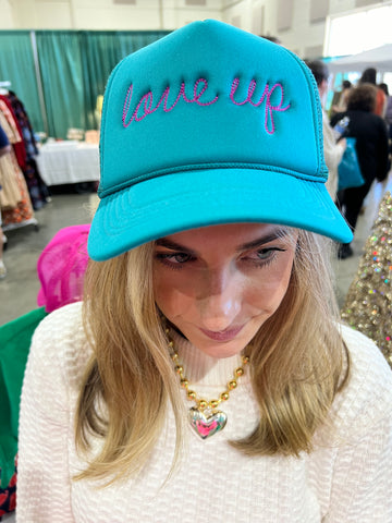 Teal Love Up Embroidered Trucker Hat