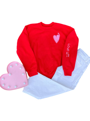 Adult Crewneck Red With Pink Embroidered Heart