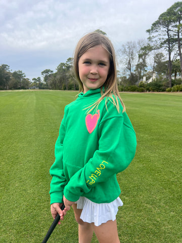 Youth Green Hoodie With Pink Heart Love Up Augusta