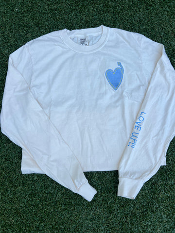 Adult Comfort Colors Ivory Long Sleeve T-shirt with Blue Heart