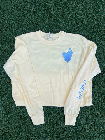 Adult Comfort Colors Yellow Long Sleeve T-shirt with Blue Heart