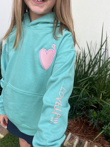 Youth Saltwater Green Hoodie with Purple Heart