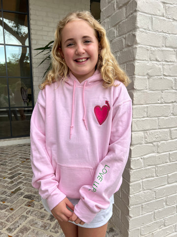 Adult Light Pink Hoodie with Hot Pink Embroidered Heart