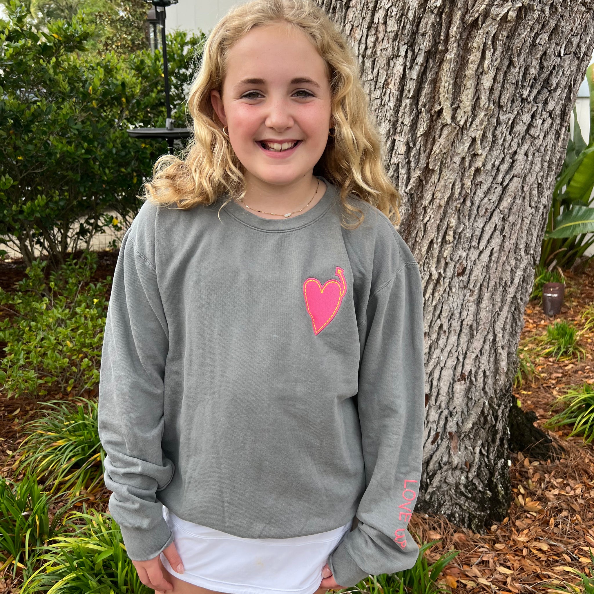 Adult Gray Comfort Colors Crewneck with Pink Heart