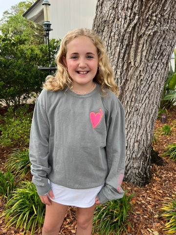 Adult Gray Comfort Colors Crewneck with Pink Heart